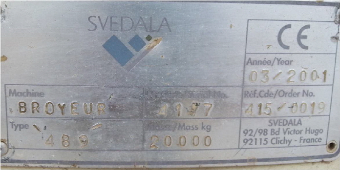 SVEDALA CFBK 489 Plaque